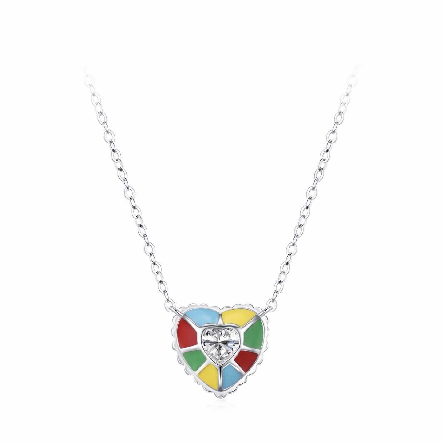 RareLucky Multicolor Enamel Heart S925 Necklace & Stud Earrings Set