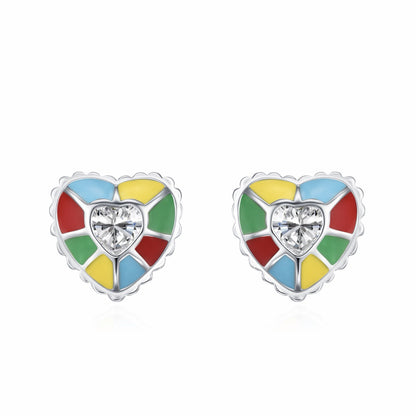 RareLucky Multicolor Enamel Heart S925 Necklace & Stud Earrings Set
