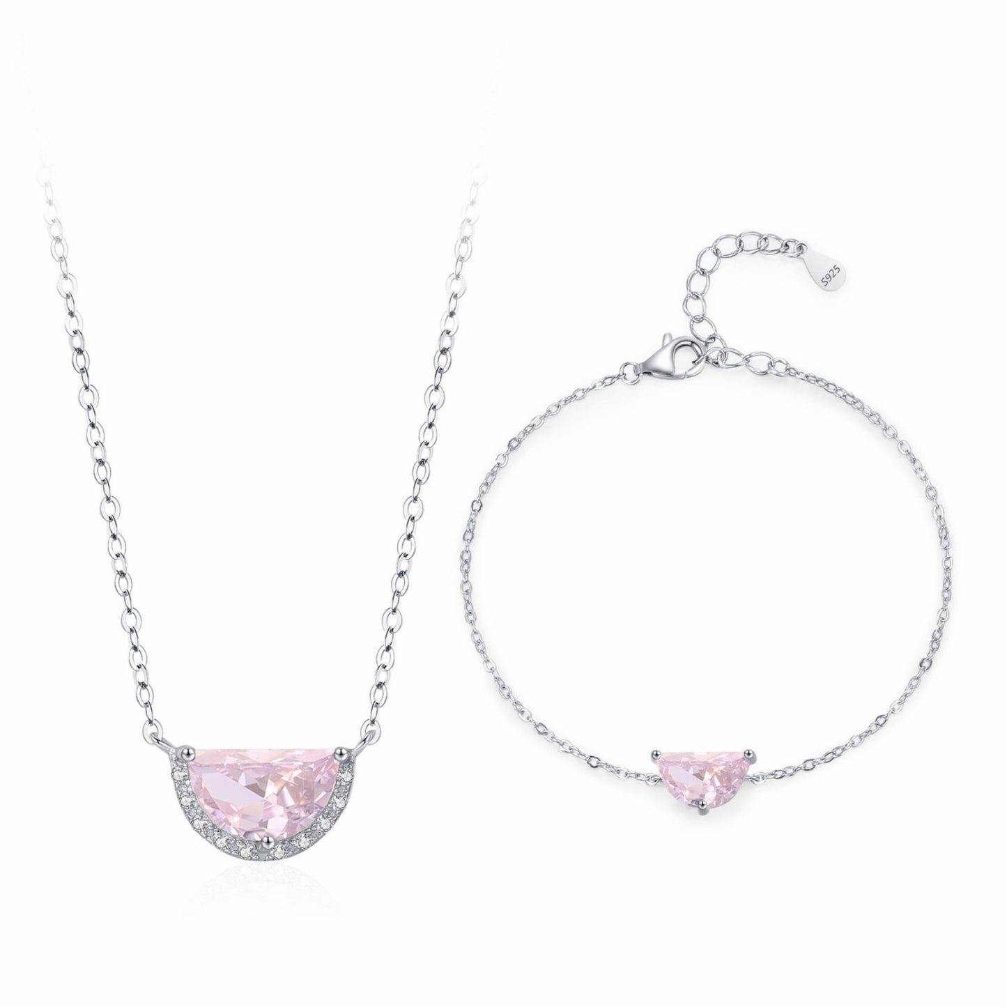 RareLucky Blush Pink Half-Moon S925 Necklace & Bracelet Set