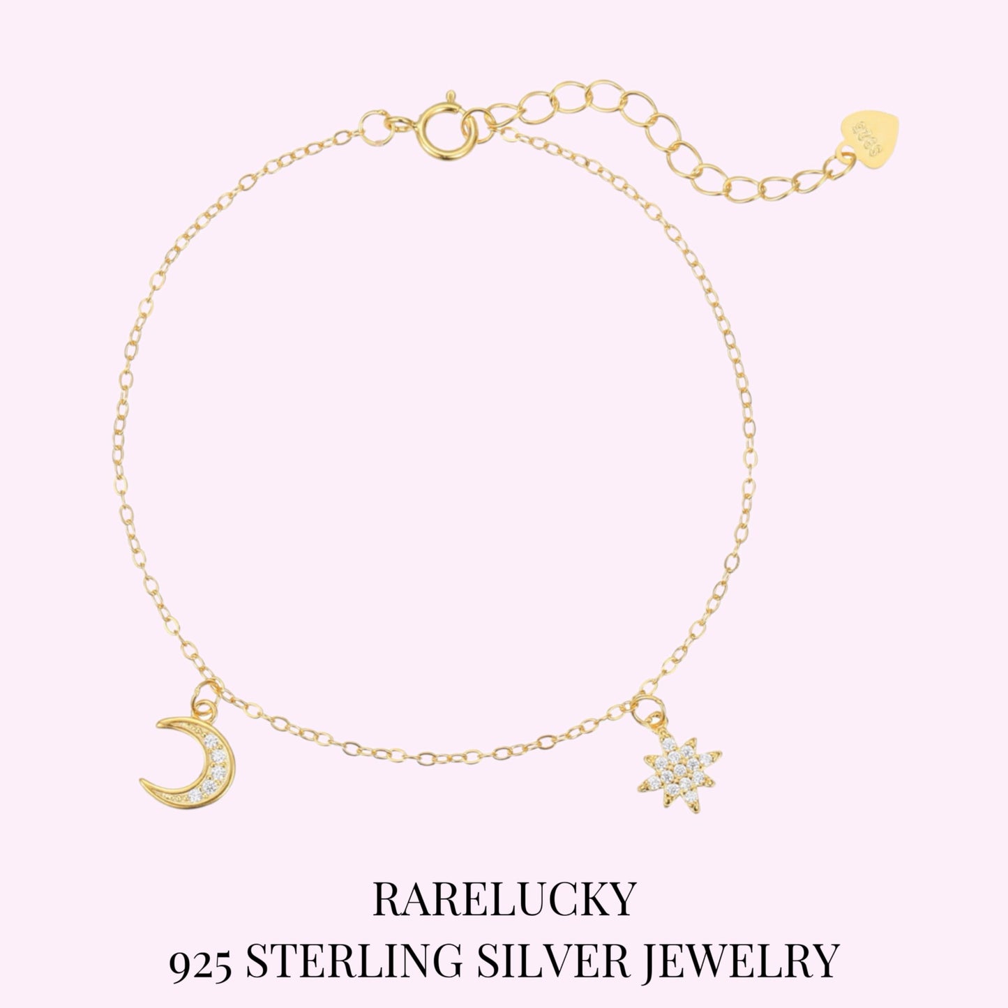 RareLucky Crescent Moon & Eight-Point Star S925 Bracelet