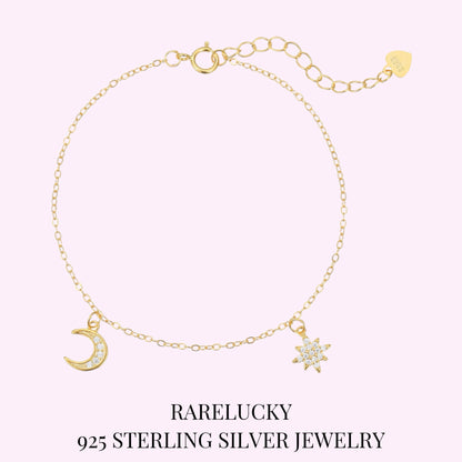RareLucky Crescent Moon & Eight-Point Star S925 Bracelet