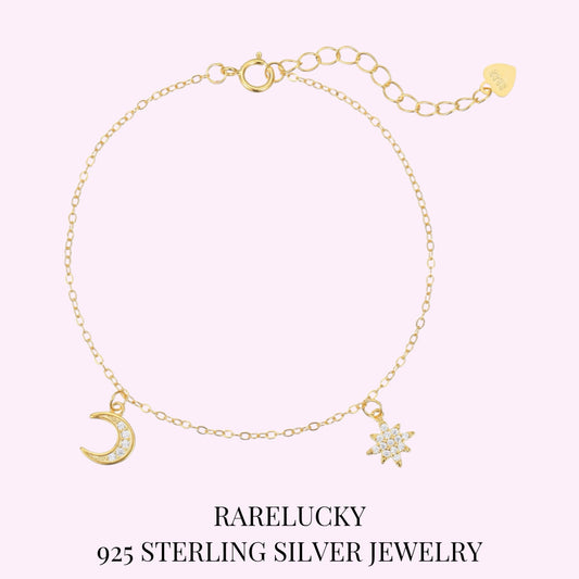 RareLucky Crescent Moon & Eight-Point Star S925 Bracelet