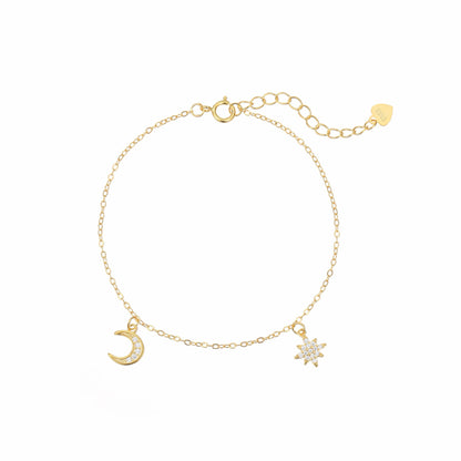 RareLucky Crescent Moon & Eight-Point Star S925 Bracelet
