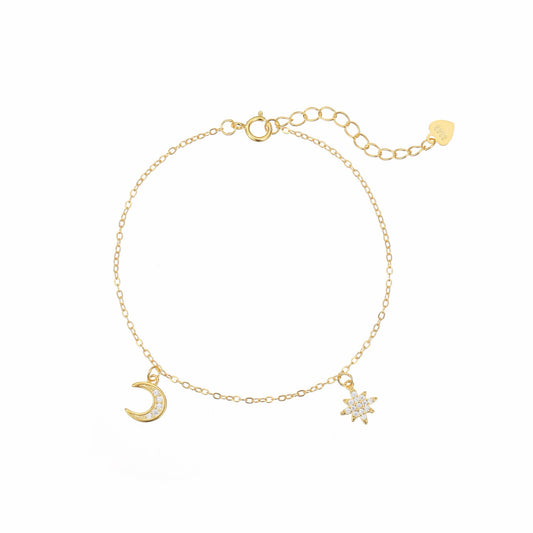 RareLucky Crescent Moon & Eight-Point Star S925 Bracelet