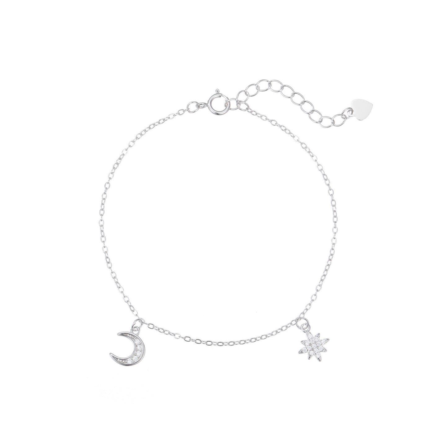 RareLucky Crescent Moon & Eight-Point Star S925 Bracelet