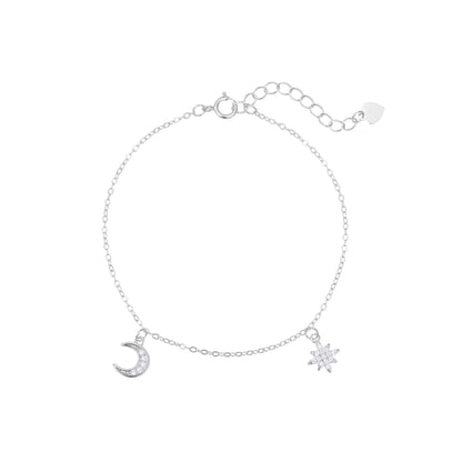 RareLucky Crescent Moon & Eight-Point Star S925 Bracelet