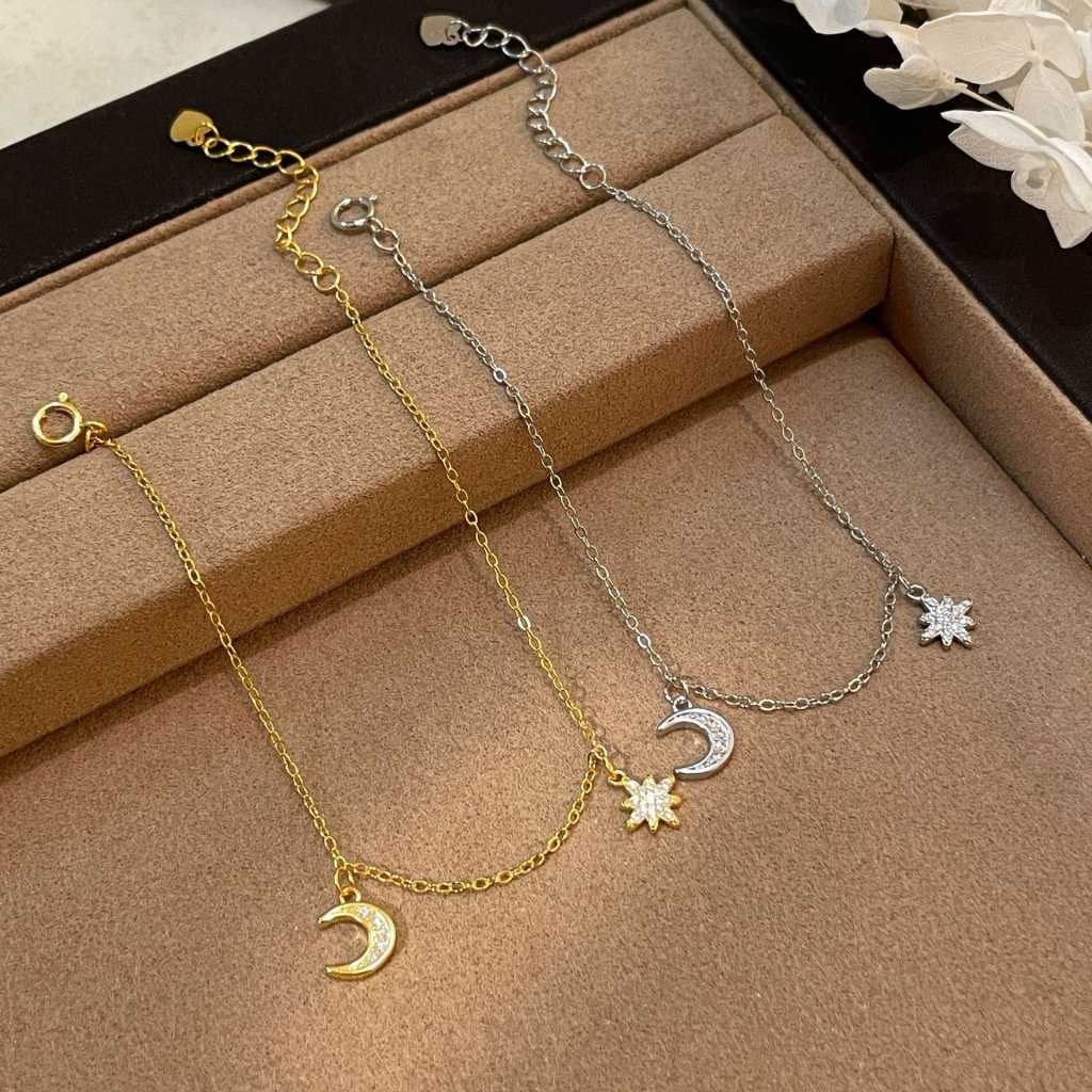 RareLucky Crescent Moon & Eight-Point Star S925 Bracelet