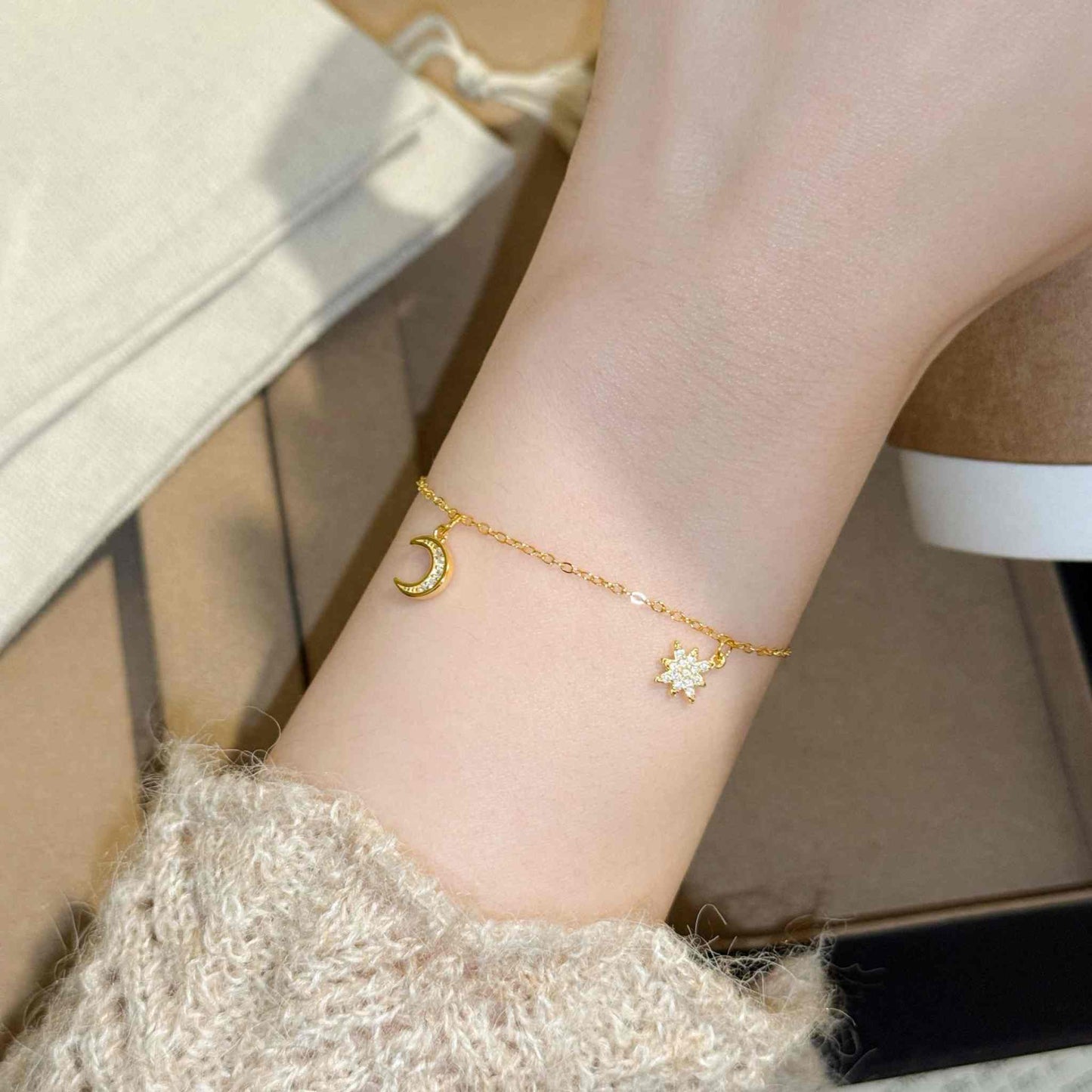 RareLucky Crescent Moon & Eight-Point Star S925 Bracelet