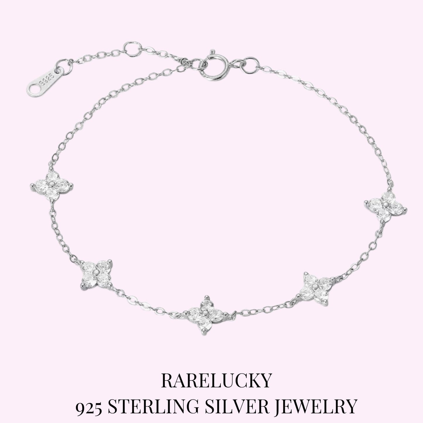 RareLucky Five Four-Leaf Clovers S925 Bracelet