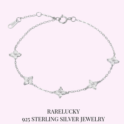 RareLucky Five Four-Leaf Clovers S925 Bracelet