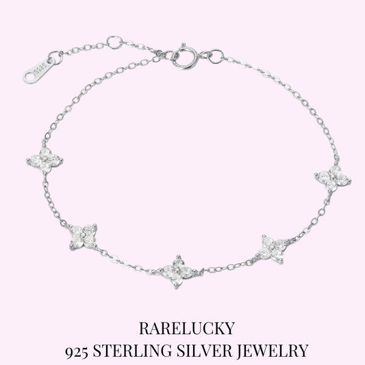 RareLucky Five Four-Leaf Clovers S925 Bracelet