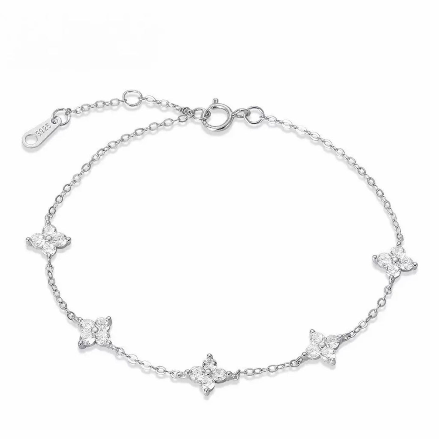 RareLucky Five Four-Leaf Clovers S925 Bracelet