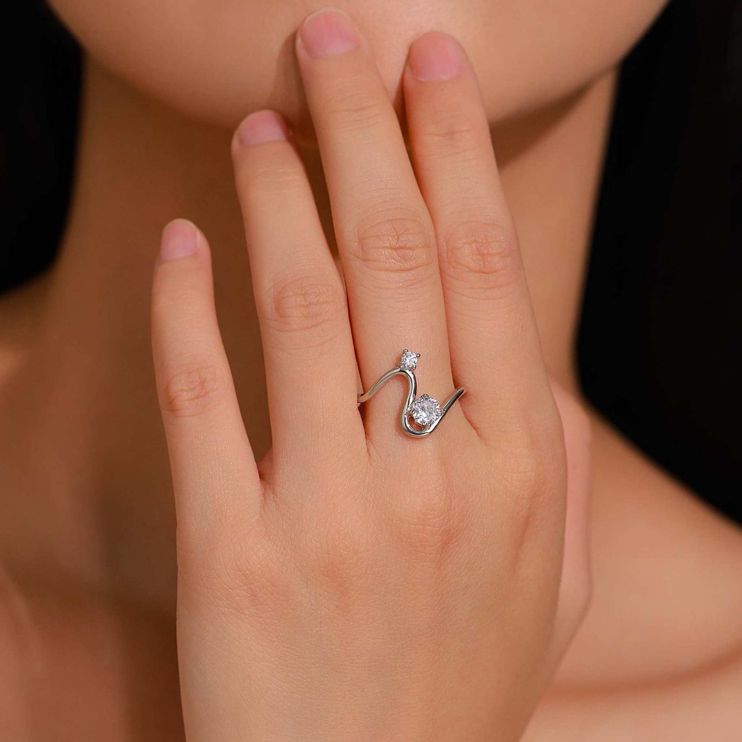 RareLucky Twin Zircon Wave S925 Ring