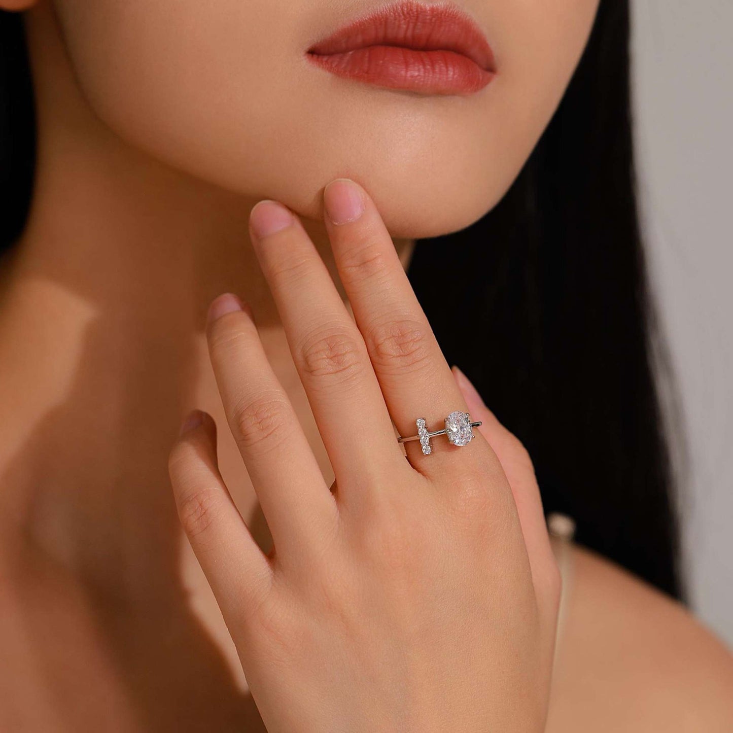 RareLucky Asymmetric Oval Zircon Bypass S925 Ring