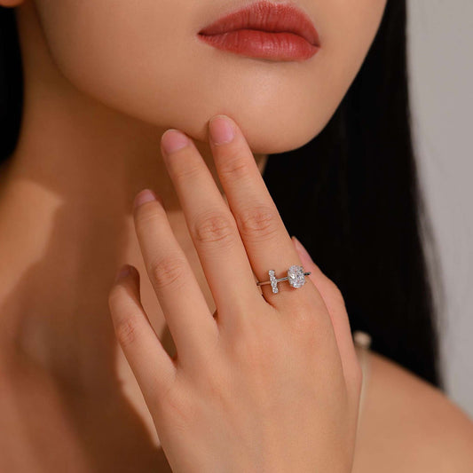 RareLucky Asymmetric Oval Zircon Bypass S925 Ring