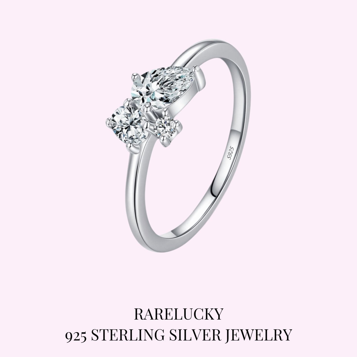 RareLucky Marquise Three-Stone Cluster S925 Ring