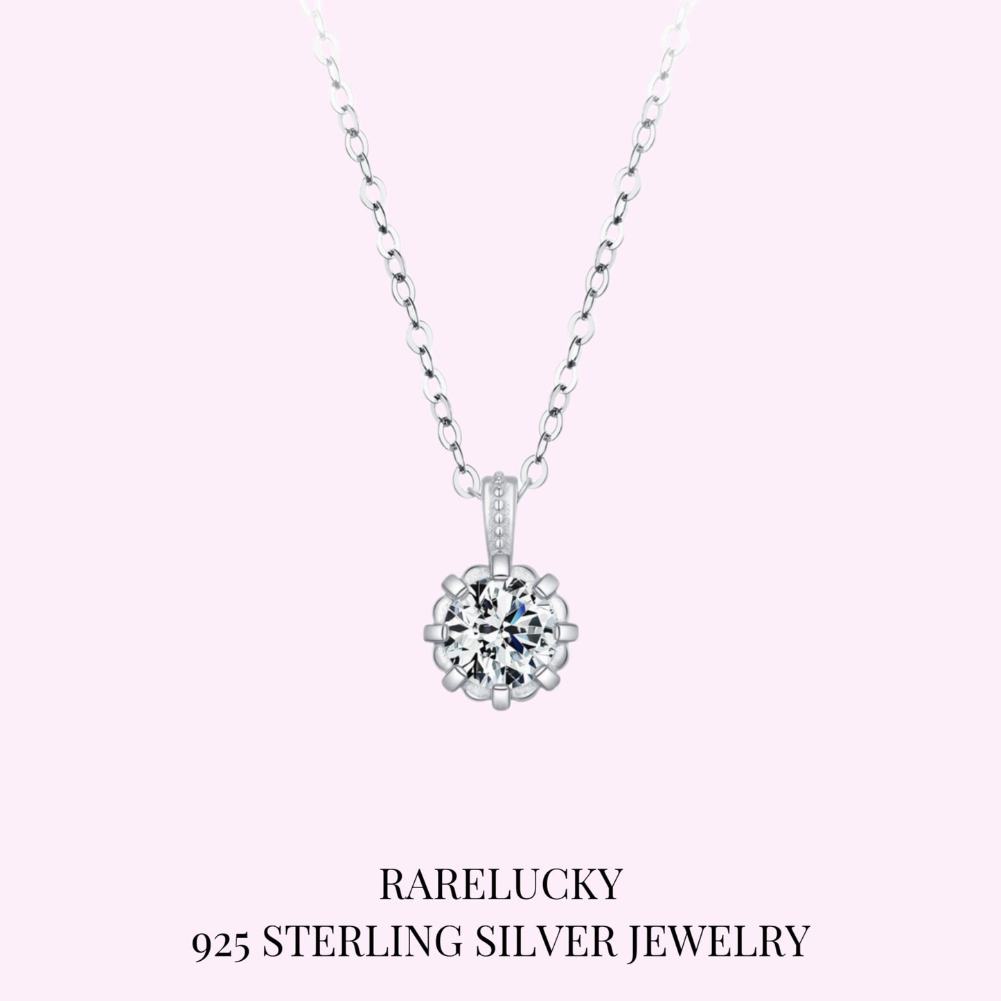 RareLucky Round Solitaire Crown S925 Necklace