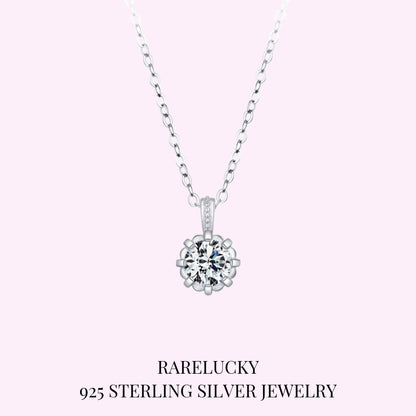 RareLucky Round Solitaire Crown S925 Necklace