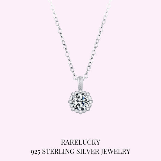 RareLucky Round Solitaire Crown S925 Necklace