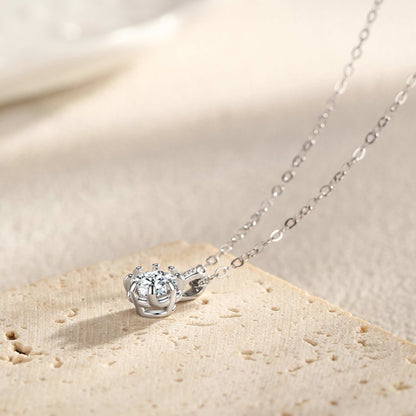 RareLucky Round Solitaire Crown S925 Necklace