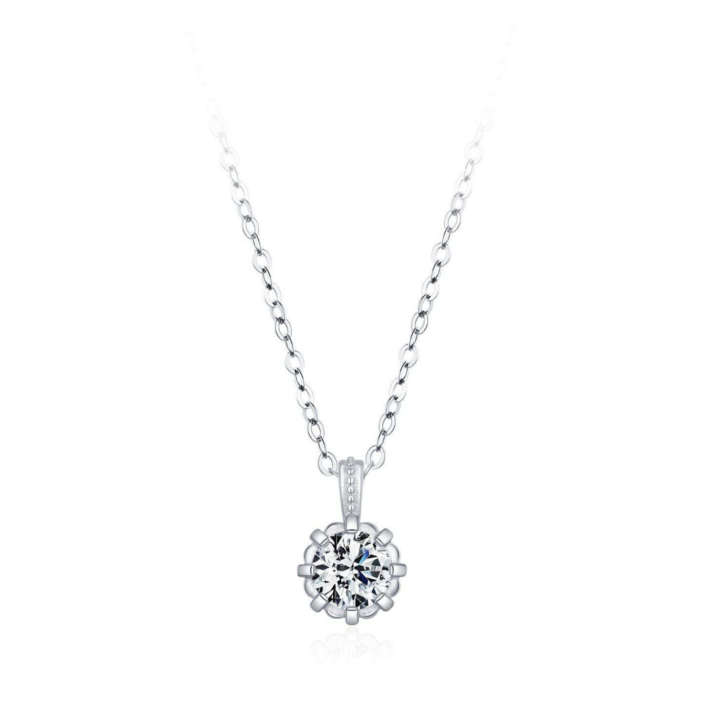 RareLucky Round Solitaire Crown S925 Necklace
