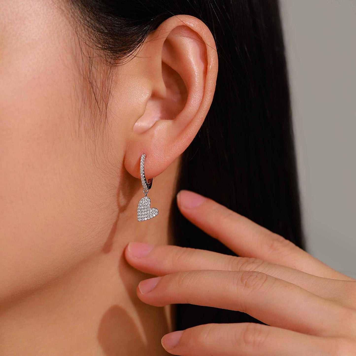 RareLucky Pavé Heart Drop Huggie S925 Earrings
