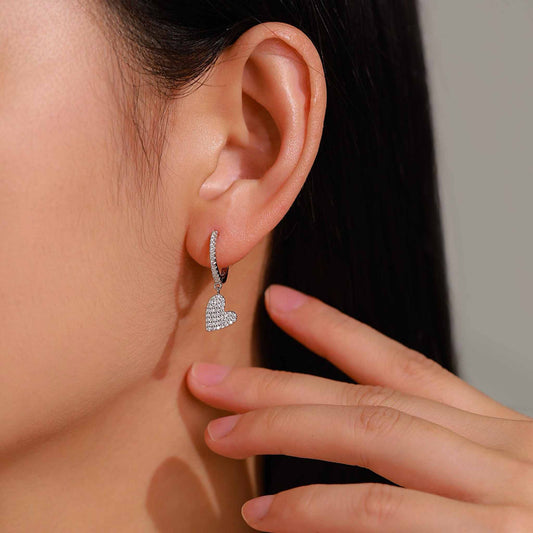 RareLucky Pavé Heart Drop Huggie S925 Earrings