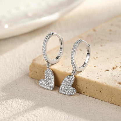 RareLucky Pavé Heart Drop Huggie S925 Earrings