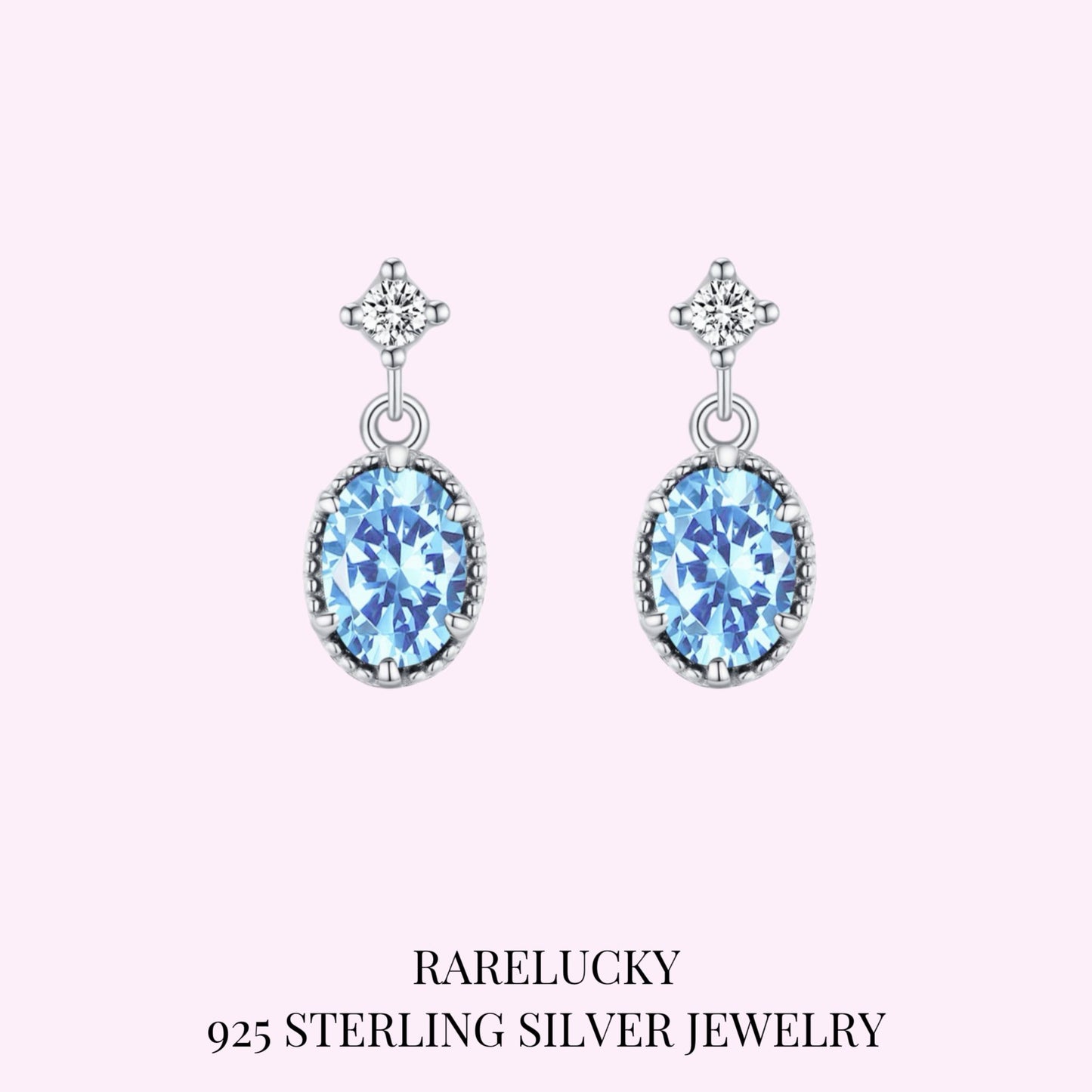 RareLucky Oval Blue Zircon S925 Drop Earrings