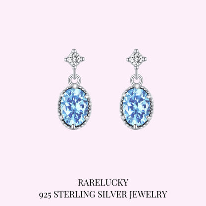 RareLucky Oval Blue Zircon S925 Drop Earrings