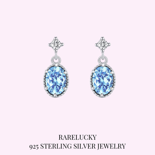 RareLucky Oval Blue Zircon S925 Drop Earrings