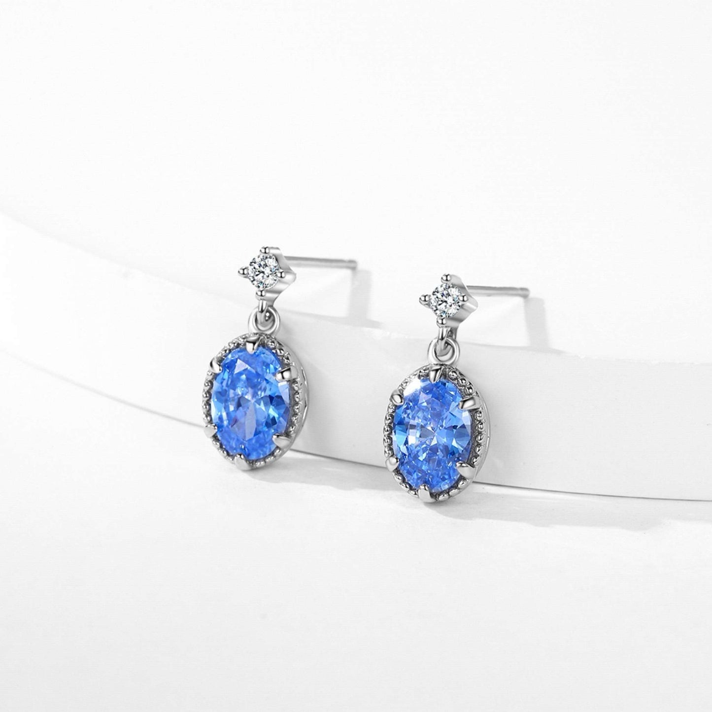RareLucky Oval Blue Zircon S925 Drop Earrings