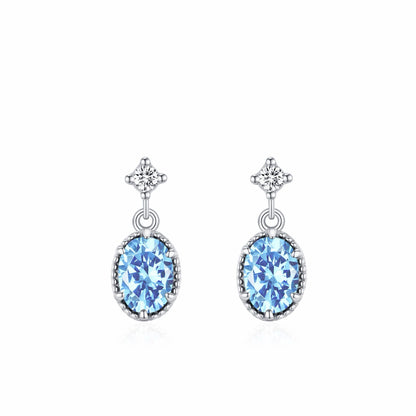 RareLucky Oval Blue Zircon S925 Drop Earrings