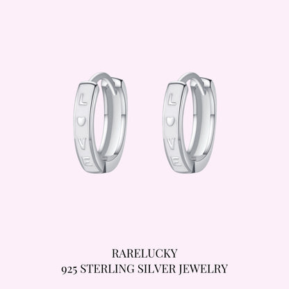 RareLucky LOVE Enamel S925 Huggie Earrings