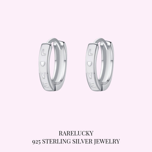 RareLucky LOVE Enamel S925 Huggie Earrings