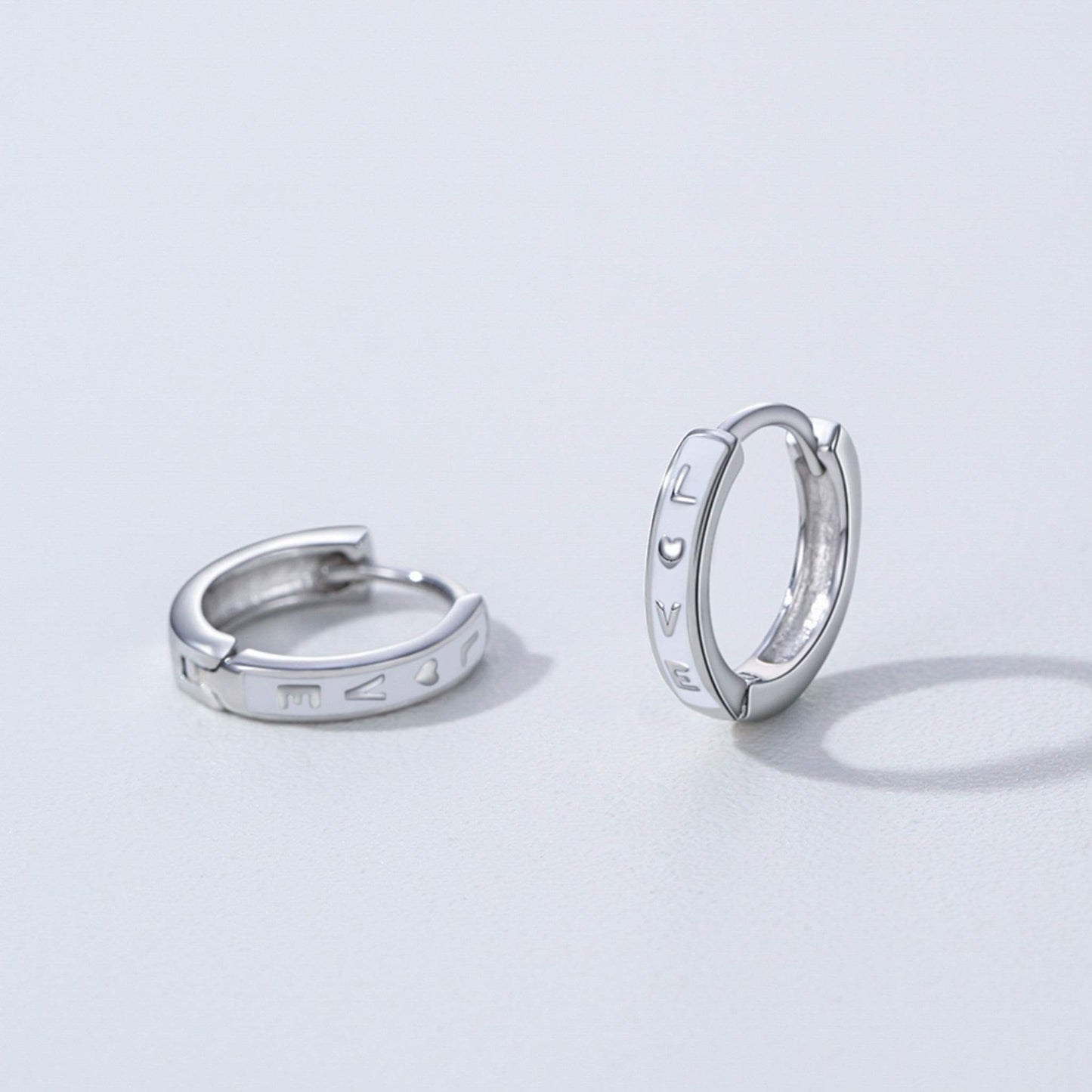 RareLucky LOVE Enamel S925 Huggie Earrings