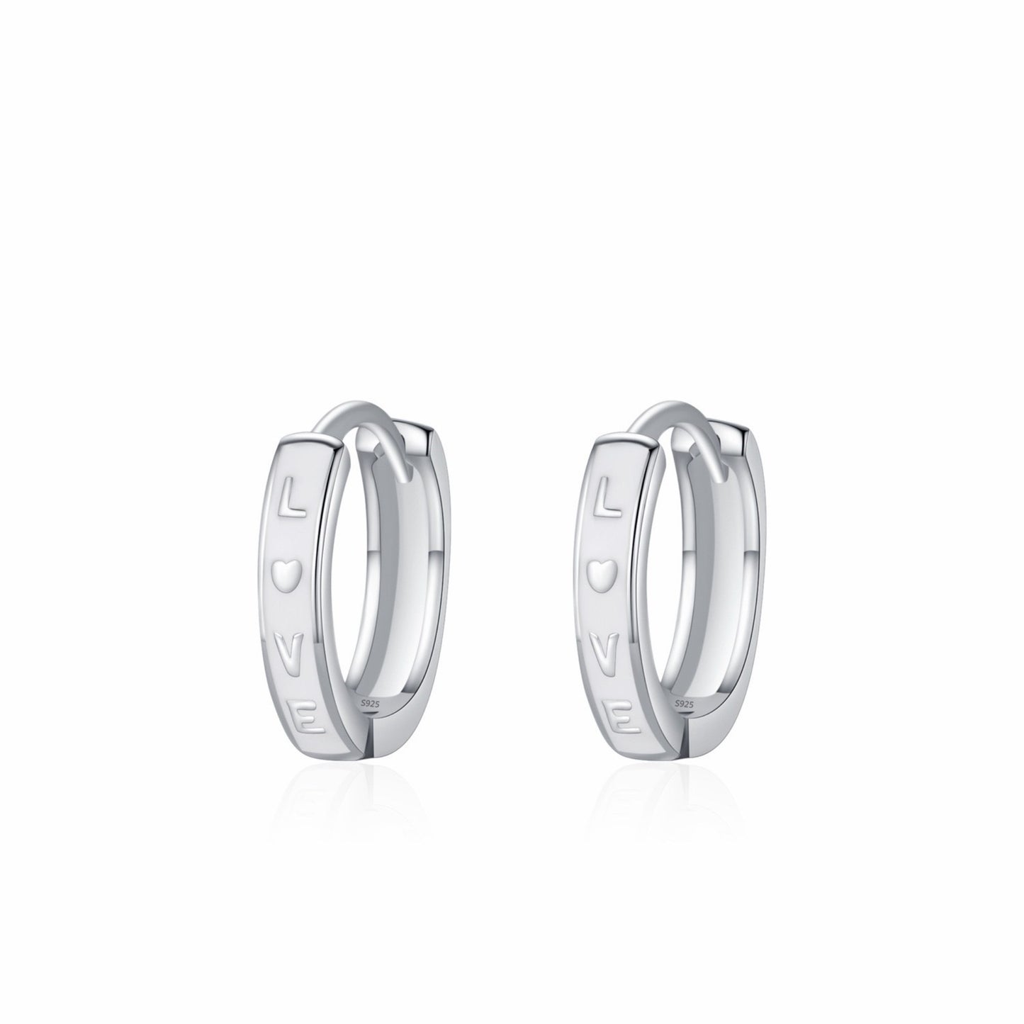 RareLucky LOVE Enamel S925 Huggie Earrings