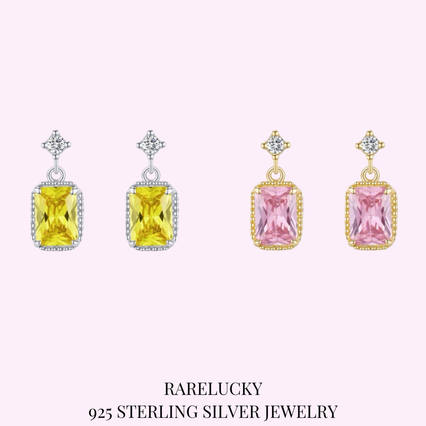 RareLucky Rectangular Zircon S925 Drop Earrings