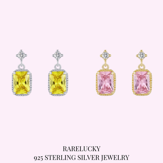 RareLucky Rectangular Zircon S925 Drop Earrings