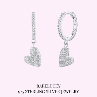 RareLucky Pavé Heart Drop Huggie S925 Earrings