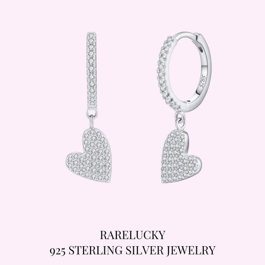 RareLucky Pavé Heart Drop Huggie S925 Earrings