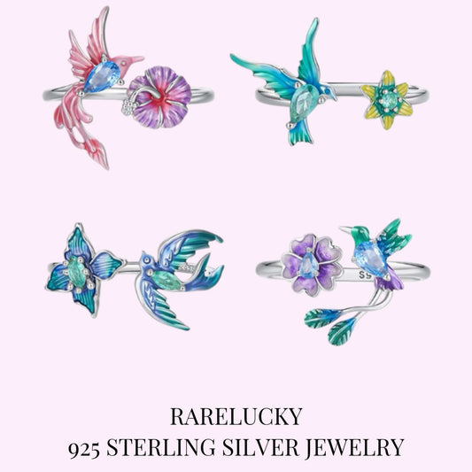 RareLucky Bird & Bloom S925 Adjustable Open Ring Collection
