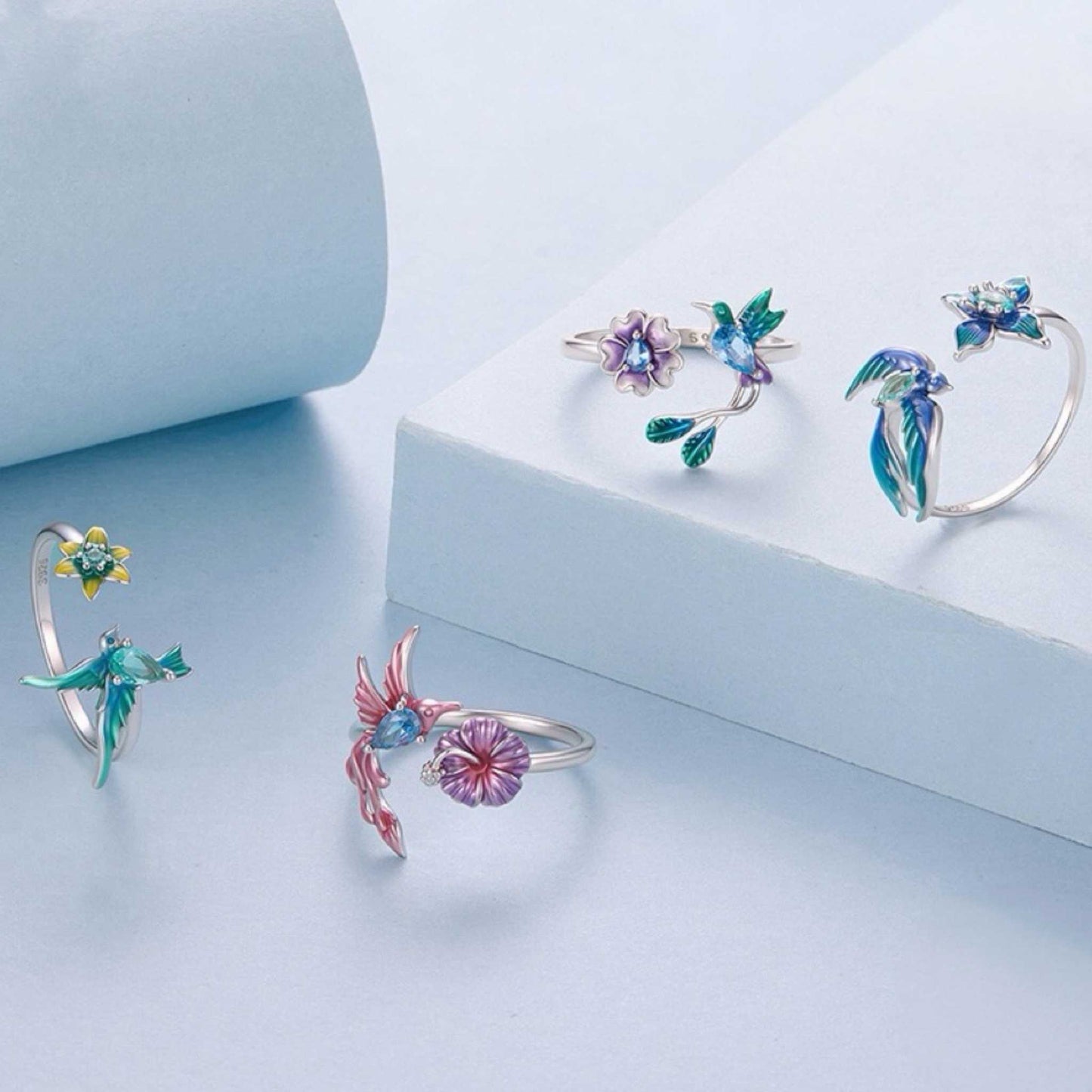 RareLucky Bird & Bloom S925 Adjustable Open Ring Collection