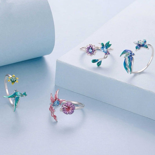 RareLucky Bird & Bloom S925 Adjustable Open Ring Collection