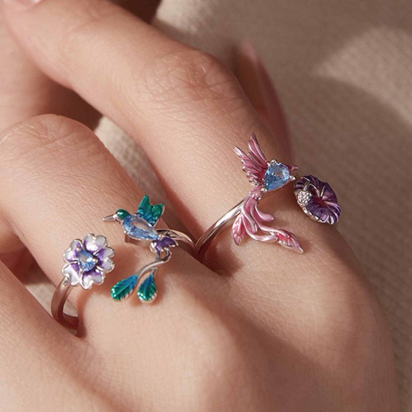 RareLucky Bird & Bloom S925 Adjustable Open Ring Collection