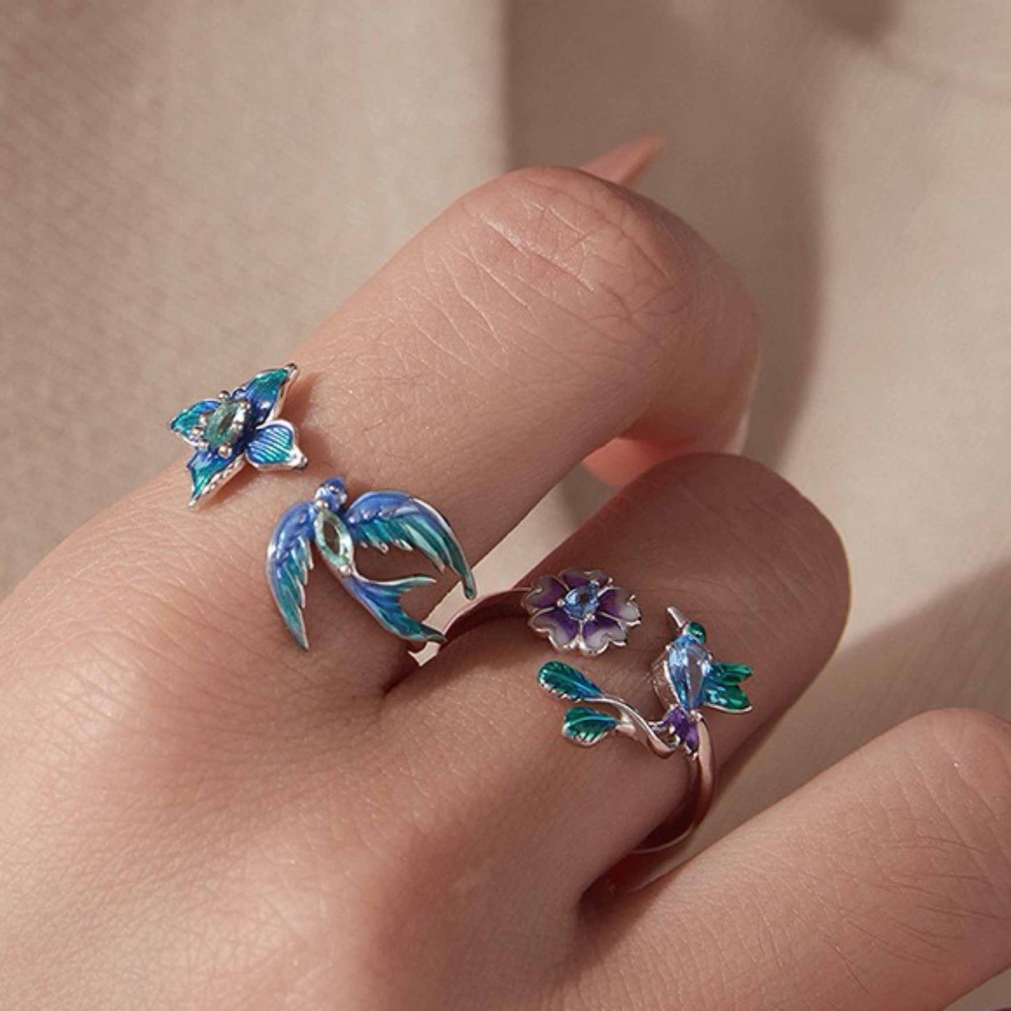 RareLucky Bird & Bloom S925 Adjustable Open Ring Collection
