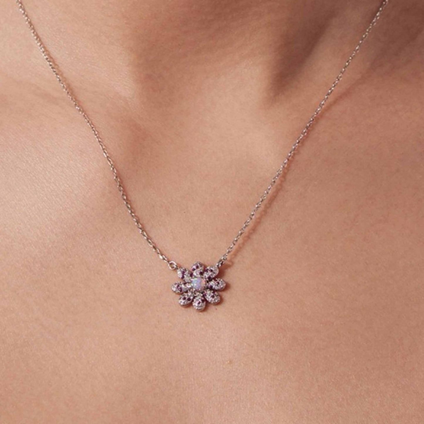 RareLucky Pink Daisy S925 Necklace & Stud Earrings Set
