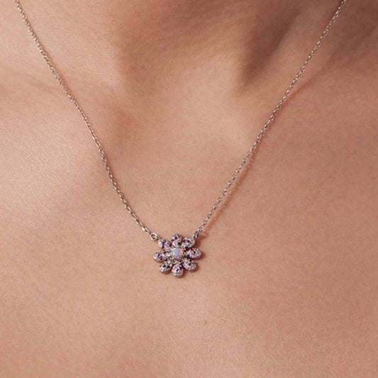 RareLucky Pink Daisy S925 Necklace & Stud Earrings Set