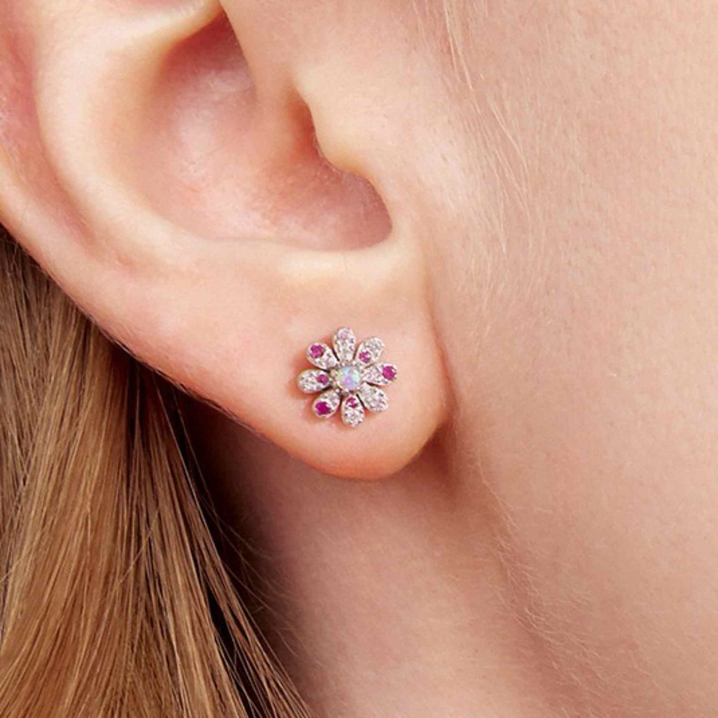 RareLucky Pink Daisy S925 Necklace & Stud Earrings Set