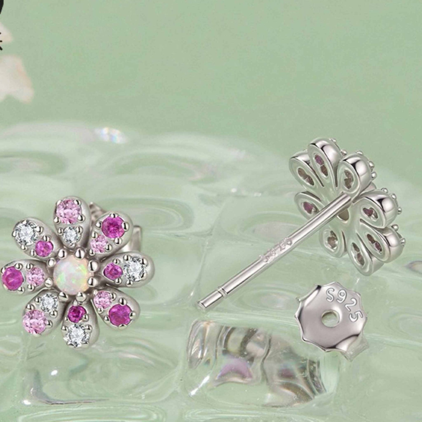 RareLucky Pink Daisy S925 Necklace & Stud Earrings Set